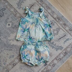 Tea Collection Baby Girls Blue Tropical Palm Tree 2-piece Outfit Sz18-24m